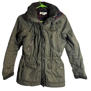 L.O.G.G. H&M‎ Women's Olive Green Quilted Hooded Utility Jacket Size 4 US